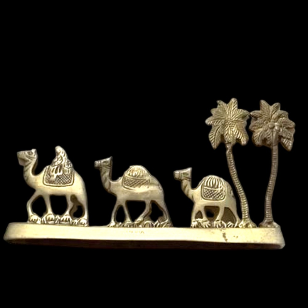 Vintage Brass Metal Camels with Palm Trees Sculpture display figurine